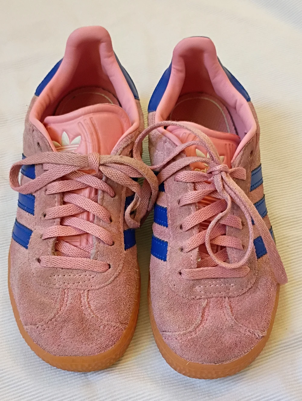 adidas Gazelle Kids Pink Suede Sneakers with Blue Stripes